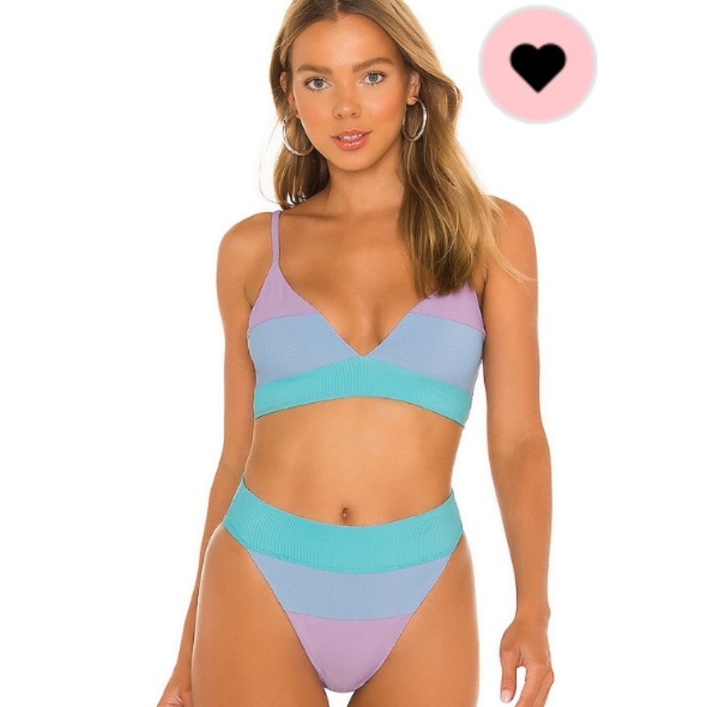 beach riot purple blue stripe high waisted bikini top size sm bottoms size md